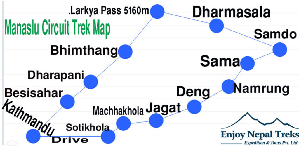 Mapa de Manaslu Circuit Trek